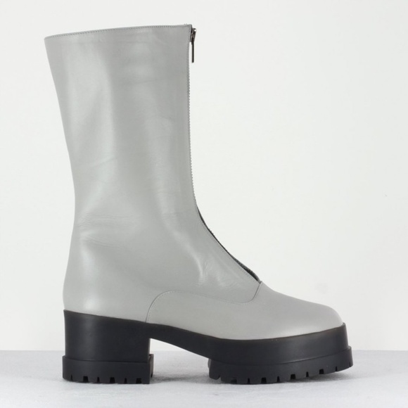 CLERGERIE Wallie Leather Mid-Calf Zipper Boots in Gray Size FR 39.5 / US 9 - Picture 2 of 7